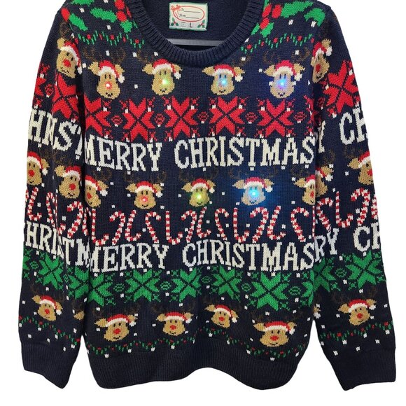SMART LIVING, UGLY CHRISTMAS SWEATER. Size L "FLASHING" 3328 - Picture 6 of 13